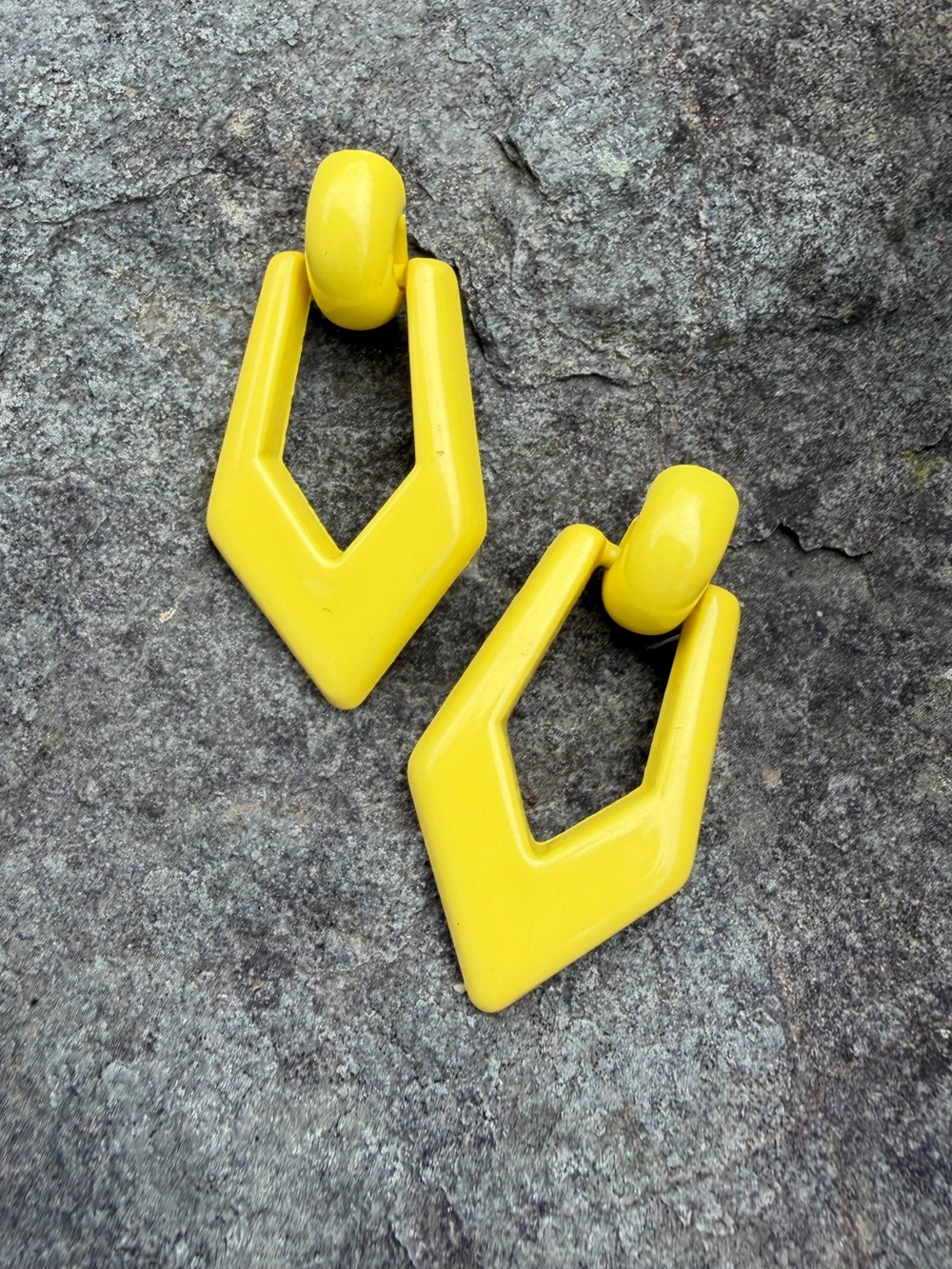 Vintage Door Knocker Bright Yellow Geometric Drop Earrings
